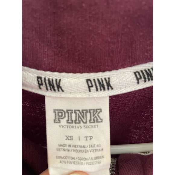 Women's PINK Victoria's Secret Quarter-Zip Sweatshirt XS Burgundy White - Picture 2 of 2
